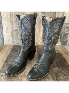 Vintage Unbranded Custom Brown Round Toe Cowboy Boots Mens 12 D